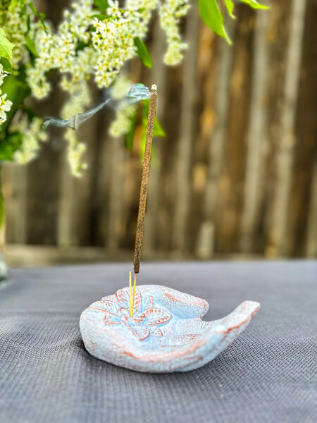 PLAUKSTA - vīraka turētājs (gaiši zila ar bronzu)